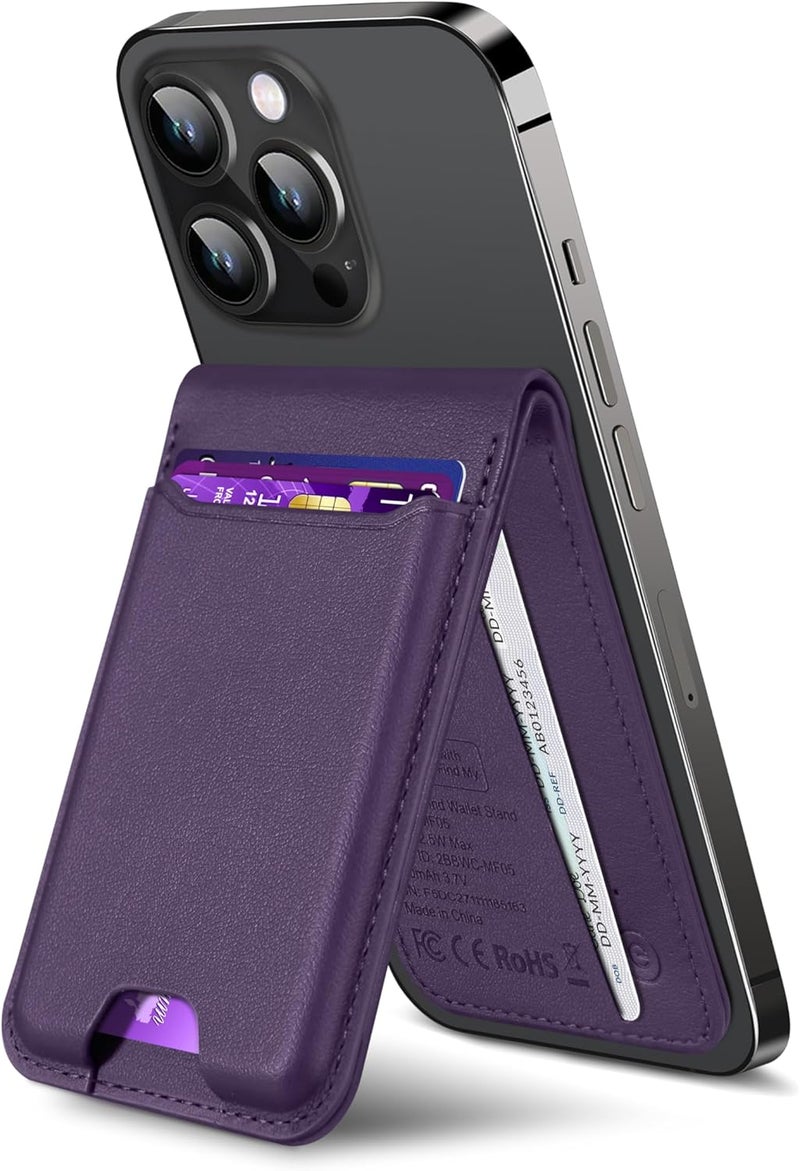 ExtreLife For Magsafe Wallet, Works with Apple Find My, Strongest Magnetic Wallet for iPhone 17/16/15/14/13/12 Series, WalletTracker with Adjustable Stand, 6 Cards Holder, Vegan Leather, Purple - Image 1